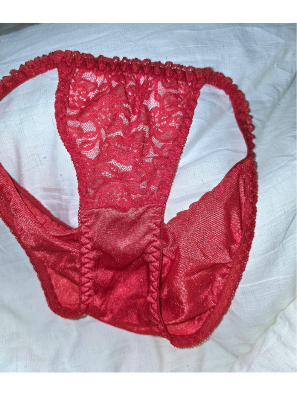 Vintage 70s Van Dale Fantasy Collection String Bikini Red Lace Panties Size 5 S